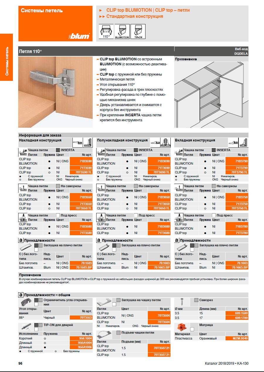Петли Blum Clip-top BLUMOTION 110 градусов 
