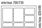 Inoxa 97DA/8022: максимальные и минммальные размеры нижнего поддона